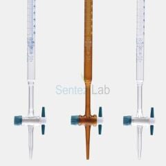 ISOLAB Büret - Düz - Şeffaf - Ptfe Musluklu - As Kalite - Grup Sertifikalı - Şelbah Çizgili - Mavi Skala - 25 ml