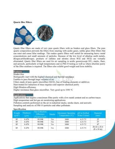 Quartz Microfiber Filter,High Purity,(SiO2), 47 mm (100 pk)