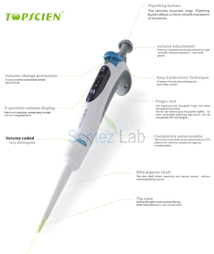 Top Scien Otomatik Pipet Full Otoklavlanabilir 2-20μl