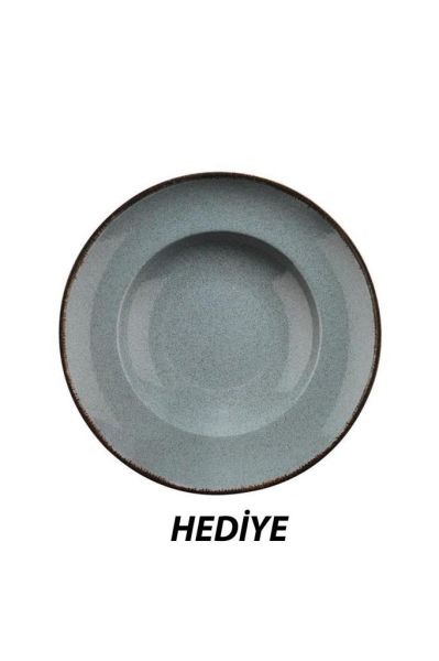 İkram Dünyası Kütahya Porselen Pearl Mavi 24 Parça Yemek Takımı +1 adet Makarna Tabağı Hediyeli