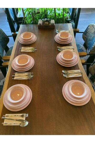 İkram Dünyası Kütahya Porselen 24 Parça Hera Pearl Pembe Yemek Seti