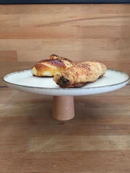 Ahşap Ayaklı Pearl Renkli 25 cm Servis Tabağı 6 cm yükseklik