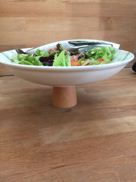 Ahşap Ayaklı Kütahya Porselen Desenli Çukur Tabak 25 cm Servis Tabağı