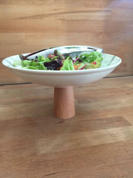 Ahşap Ayaklı Kütahya Porselen Desenli Çukur Tabak 25 cm Servis Tabağı