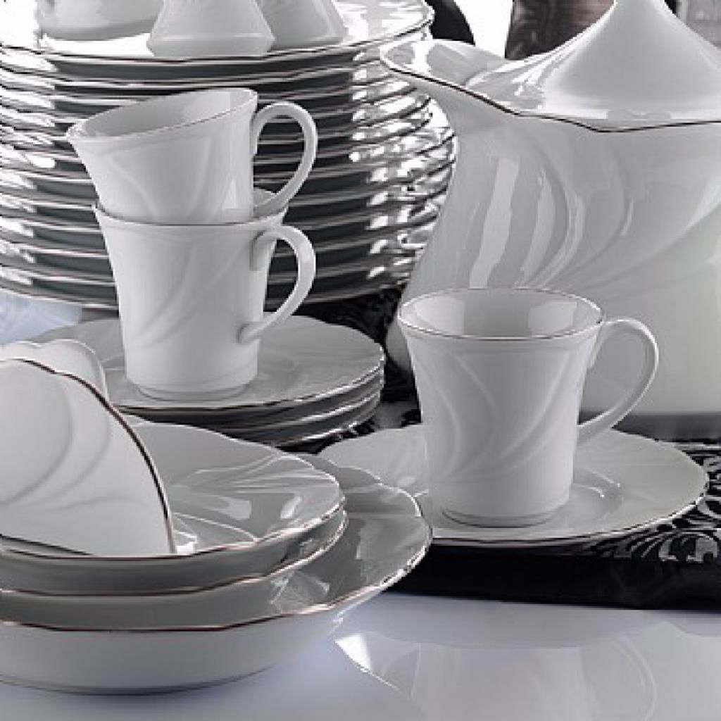 Kütahya Porselen Troya Platin File Çay Fincanı Tabaklı 6'Lı