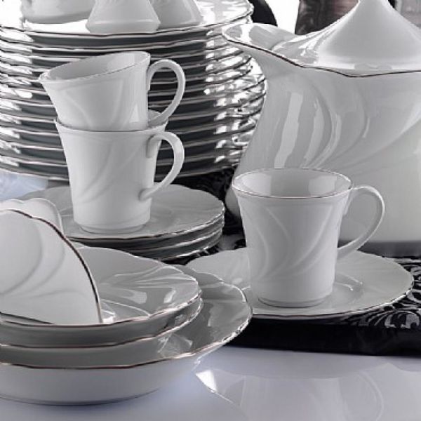 Kütahya Porselen Troya Platin File Çay Fincanı Tabaklı 6'Lı