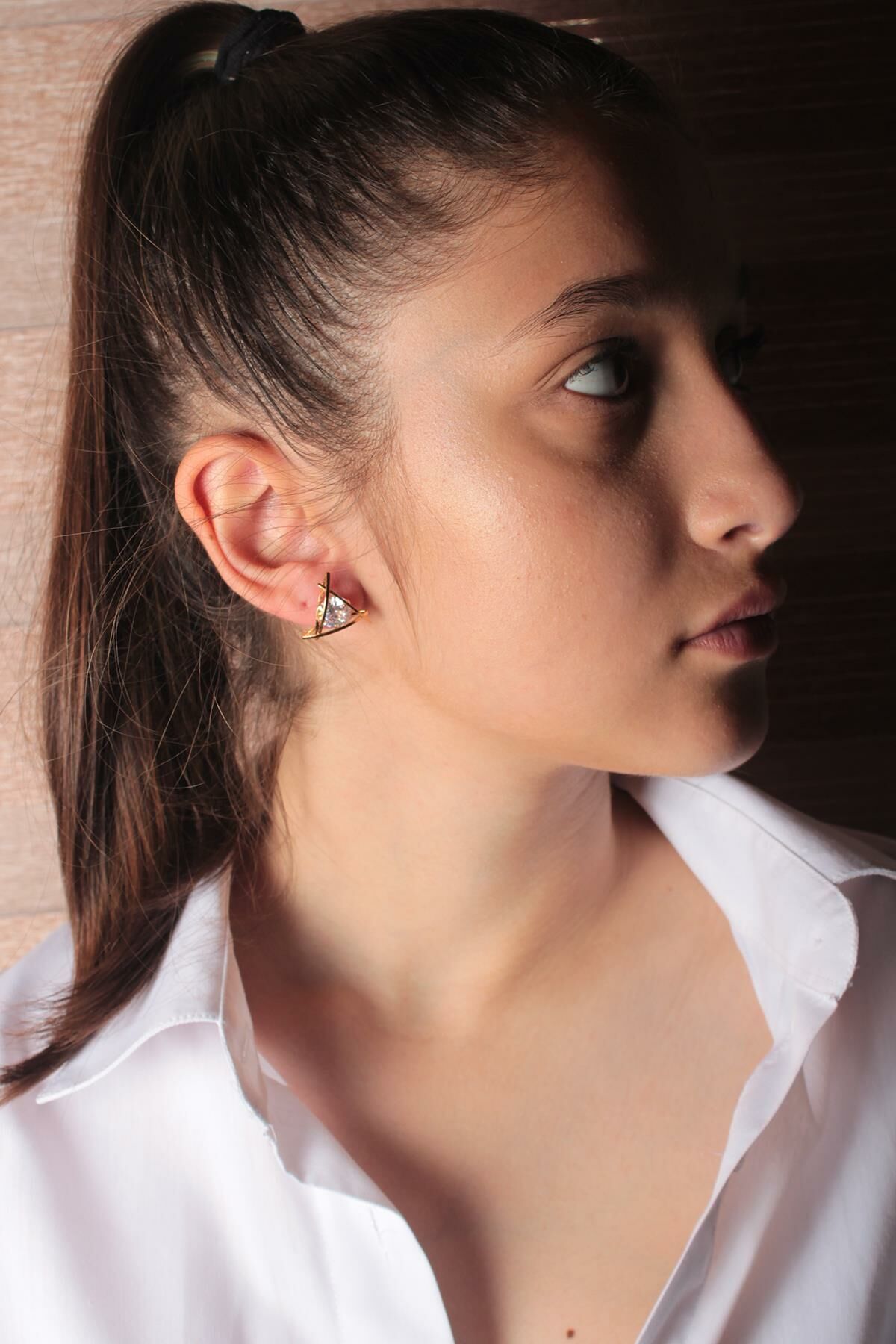 Zarias's Küpe Üçgen Taşlı Bronz