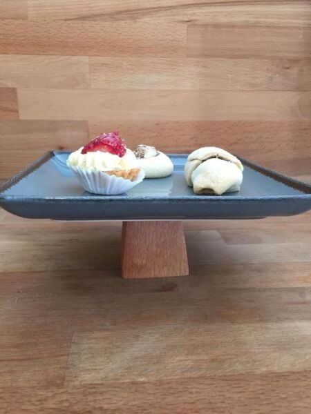 Ahşap Yuvarlak Ayaklı Pearl Kare 21 cm Servis Tabağı Mavi 9 cm