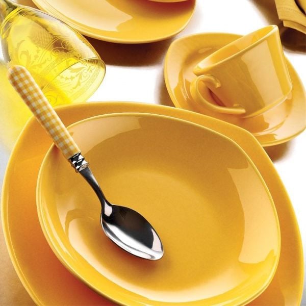 Kütahya Porselen Natura Cream Prizma 24 Parça Sarı Yemek Takımı