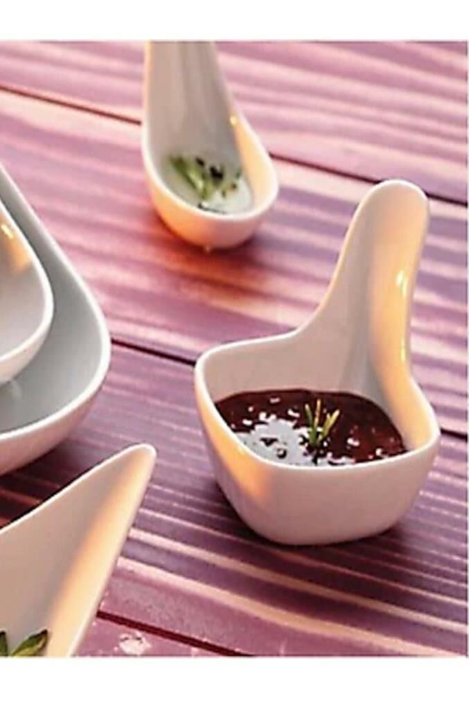 Kütahya Porselen Tavola 7 cm Mini Kare Kaşık Sosluk Reçellik Kahvaltı,Sos,Meze,Çerez Tabağı 3 lü
