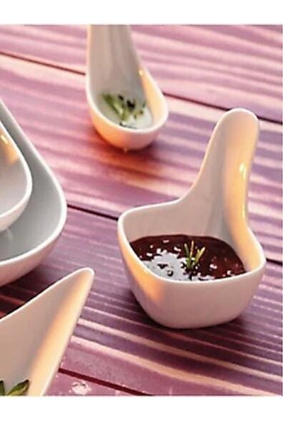 Kütahya Porselen Tavola 7 cm Mini Kare Kaşık Sosluk Reçellik Kahvaltı,Sos,Meze,Çerez Tabağı 3 lü