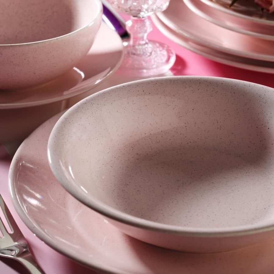 Kütahya Porselen Naturaceram Harlek Granül 24 Parça Pembe Yemek Seti