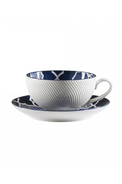 Jumbo Deep Blue Desenli 2 Kişilik Çay Fincanı ve Tabağı