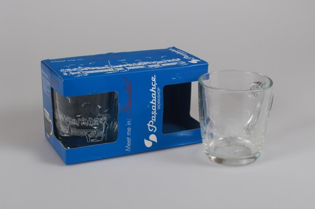 Paşabahçe Kulplu Cam Kupa 2 li Desenli 55531