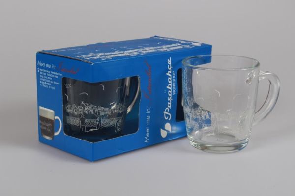Paşabahçe Kulplu Cam Kupa 2 li Desenli 55531
