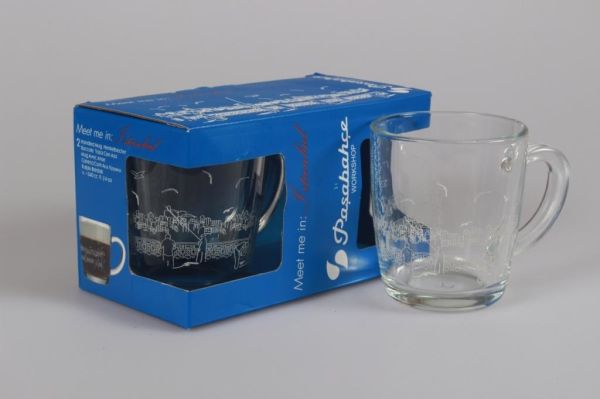 Paşabahçe Kulplu Cam Kupa 2 li Desenli 55531