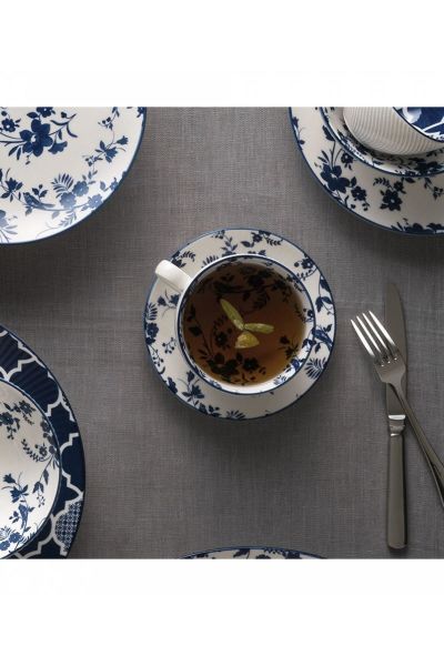 Jumbo Deep Blue Çiçekli 2 Kişilik Çay Fincanı ve Tabağı