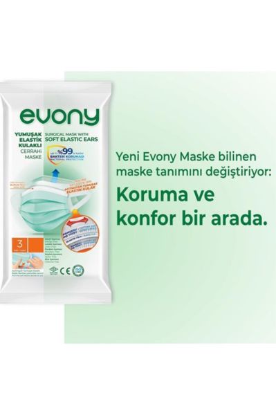 Evony Maske 3 Katlı Lastikli Cerrahi Yüz Maskesi Mentollü 240 Lı