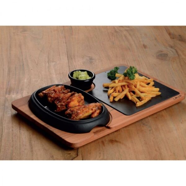 Lava Oval Hot Plate, Ahşap ve Döküm Demir Servis Plakası 12x19 cm