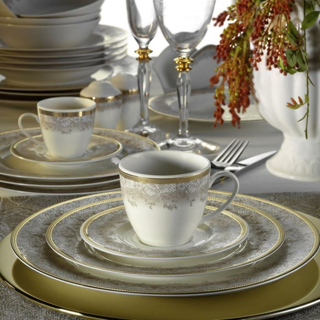 Kütahya Porselen Bone Kalipso 62 Parça 930621 Desenli Yemek Takımı