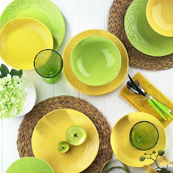 Kütahya Porselen Naturaceram Ivy 24 Parça Yeşil Yemek Seti