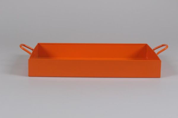 Galvaniz Dikdörtgen Tepsi Kulplu Turuncu Renk 21.5 cm