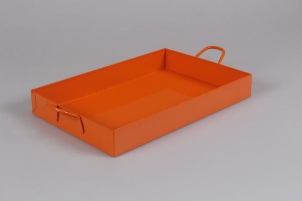 Galvaniz Dikdörtgen Tepsi Kulplu Turuncu Renk 21.5 cm