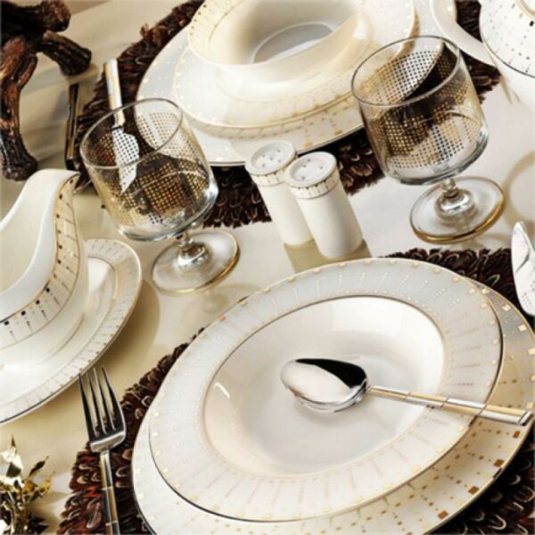 Kütahya Porselen Bone China 84 Parça 25135 Desenli Yemek Takımı
