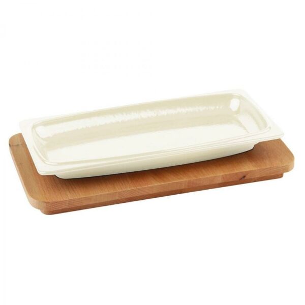 Lava Ahşap Altlıklı Döküm Demir Servis Tabağı 30x15 cm