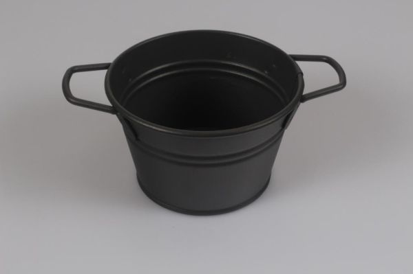 Galvaniz Yuvarlak Kova Kulplu Füme Renk 14 Cm