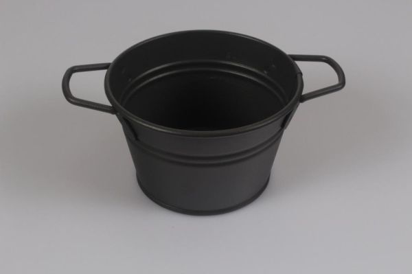 Galvaniz Yuvarlak Kova Kulplu Füme Renk 14 Cm