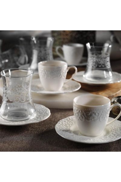 Kütahya Porselen Bone İrem 18 Parça Çay & Kahve Seti