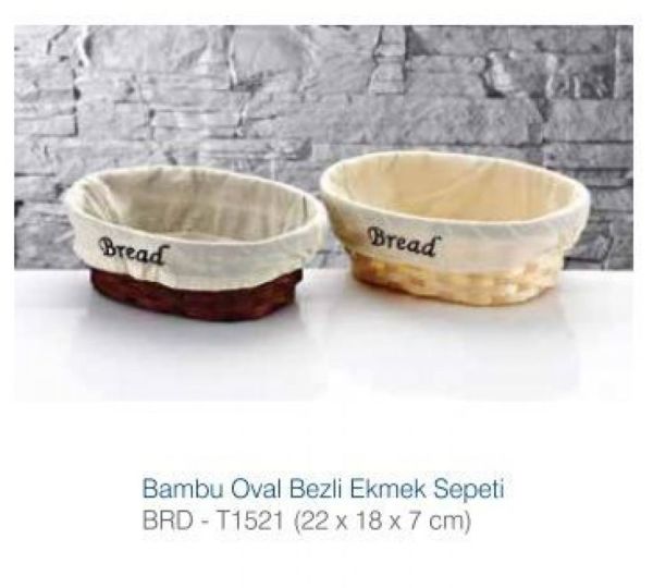 Biradlı Bambu Ekmek Sepeti Bezli Oval 22*18*7 CM.