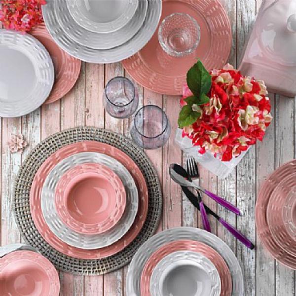 Kütahya Porselen Naturaceram Ruby 24 Parça Pembe Yemek Seti