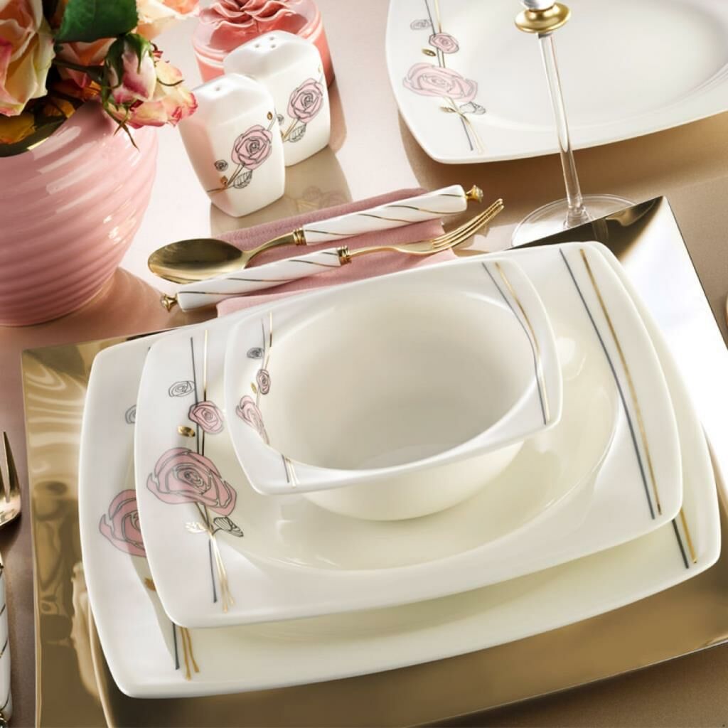 Kütahya Porselen 30 Parça Bone Mare 9559 Desenli Yemek Takımı