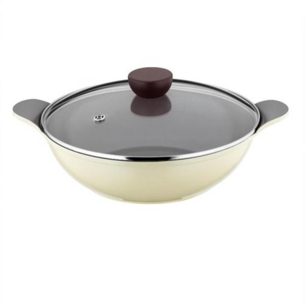 Kütahya Porselen Cerapure 28 Cm Wok Tava Cam Kapaklı Sarı