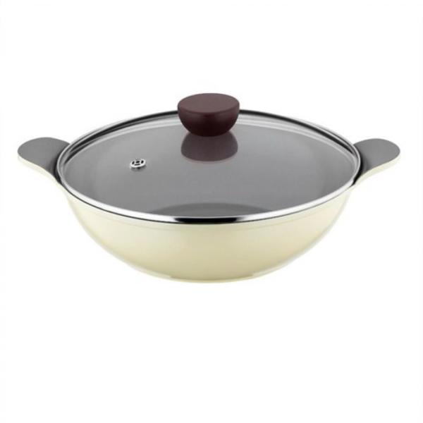 Kütahya Porselen Cerapure 28 Cm Wok Tava Cam Kapaklı Sarı
