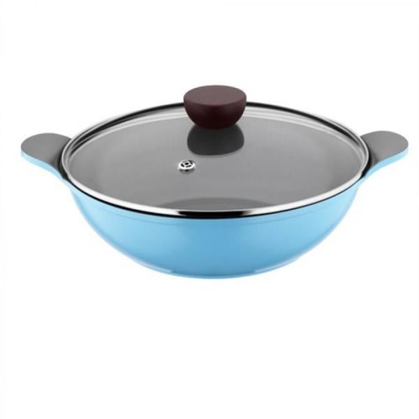 Kütahya Porselen Cerapure 28 Cm Wok Tava Cam Kapaklı Mavi
