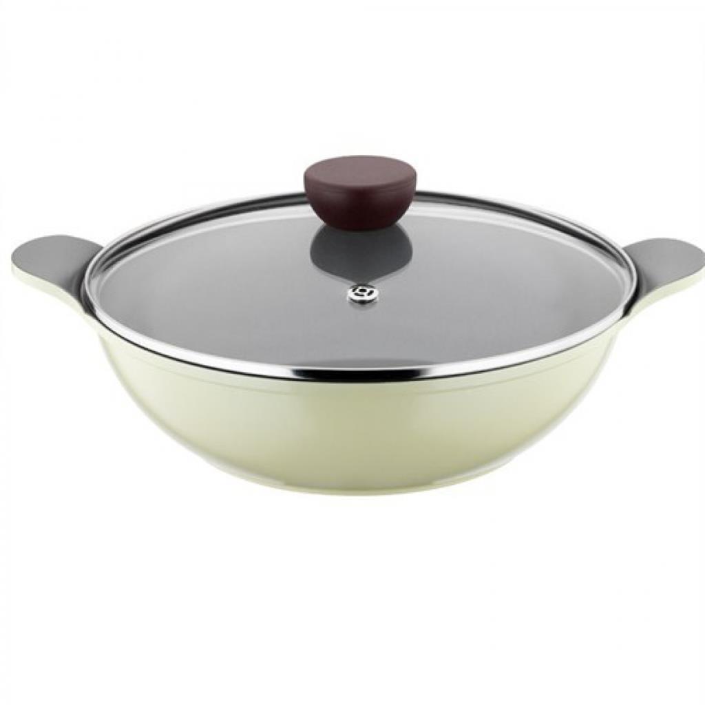 Kütahya Porselen Cerapure 28 Cm Wok Tava Cam Kapaklı Yeşil