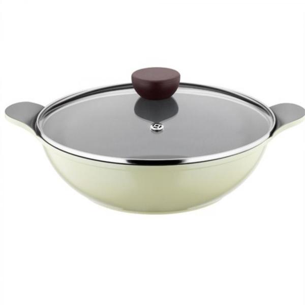 Kütahya Porselen Cerapure 28 Cm Wok Tava Cam Kapaklı Yeşil