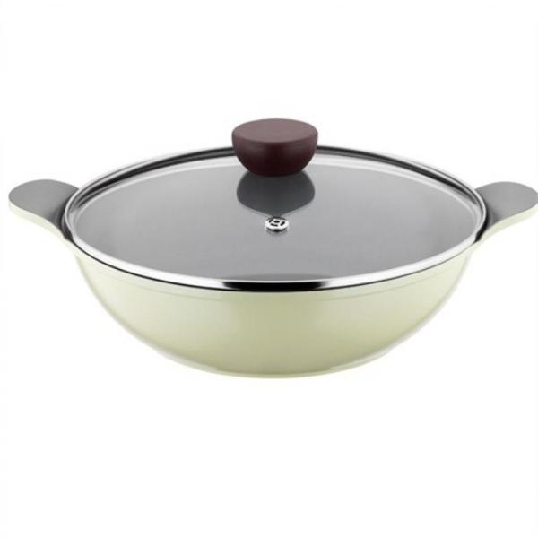 Kütahya Porselen Cerapure 28 Cm Wok Tava Cam Kapaklı Yeşil