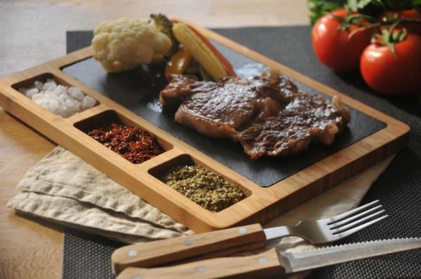 Bambum Phelee - 3 Bölmeli Bambu-Taş Sevis Tabağı