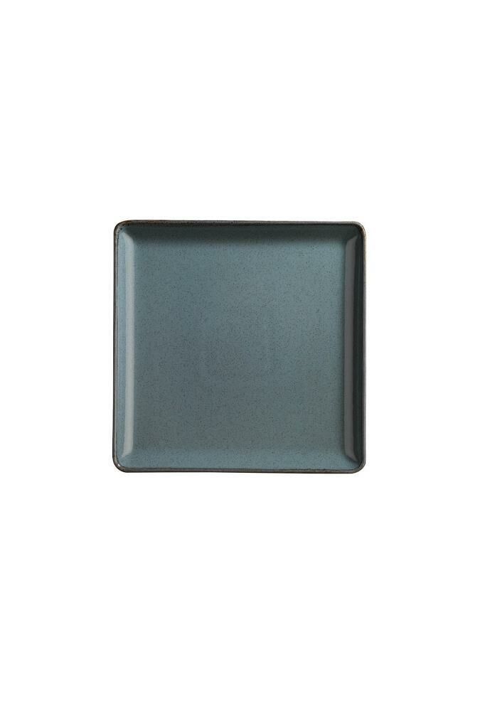 Ahşap Yuvarlak Ayaklı Pearl Kare 19 cm Servis Tabağı Mavi 9 cm
