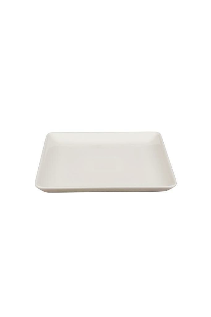 Ahşap Yuvarlak Ayaklı Kare 23 cm Servis Tabağı Beyaz 9 cm