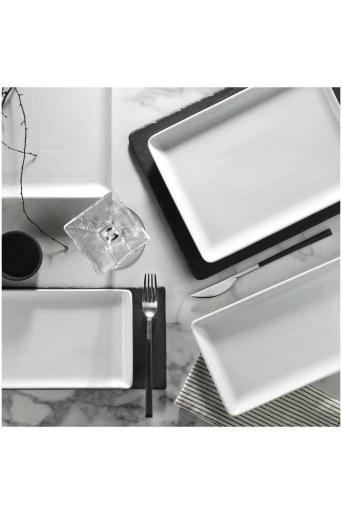 Kütahya Porselen Tan 18x13 cm Dikdörtgen Pasta-Sunum-Kahvaltı- Servis Tabağı 6 lı