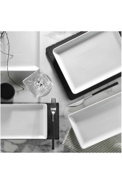 Kütahya Porselen Tan 18x13 cm Dikdörtgen Pasta-Sunum-Kahvaltı- Servis Tabağı 6 lı
