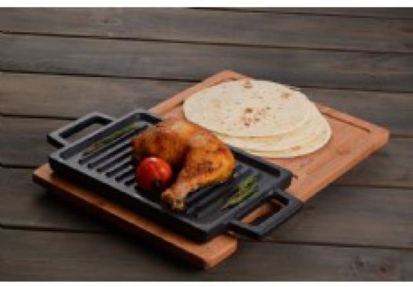 Lava Ahşap Altlıklı Döküm Demir Dikdörtgen Hot Plate 22x15 cm