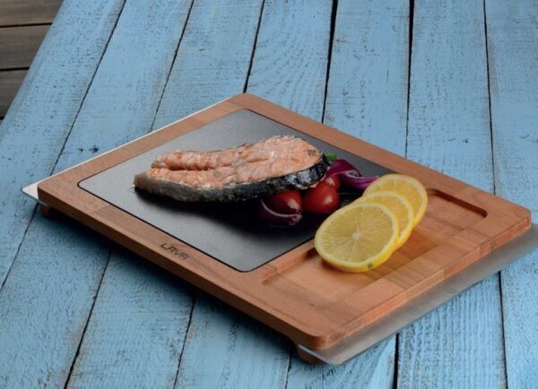 Lava Kulplu, Ahşap Et Tahtası Porselen Plakalı 25x35 cm