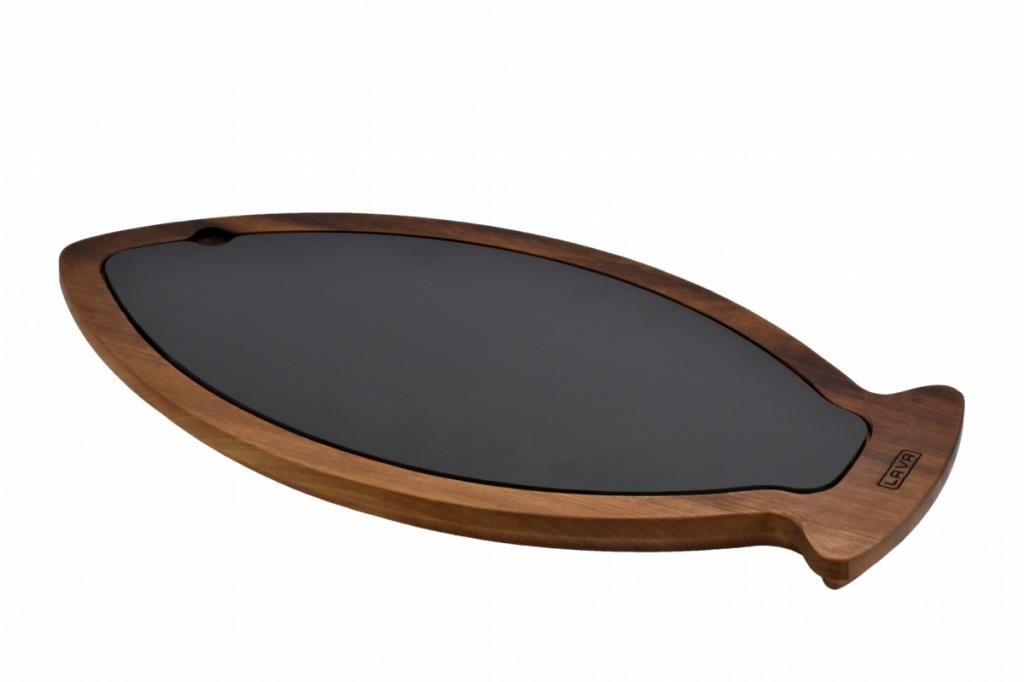 Lava Porselen Plakalı Balık Servis Tahtası 24x47 cm İroko Ağacı