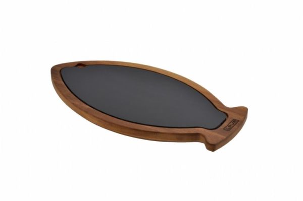 Lava Porselen Plakalı Balık Servis Tahtası 23x35 cm, İroko Ağacı